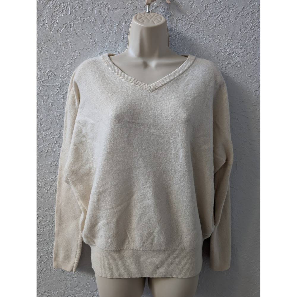 Maeve V-Neck Sweater Women Size M 100% Cashmere Cream Dolman Sleeve Minimalist